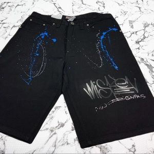Men's Miskeen Jet Black Hand Painted Denim Short